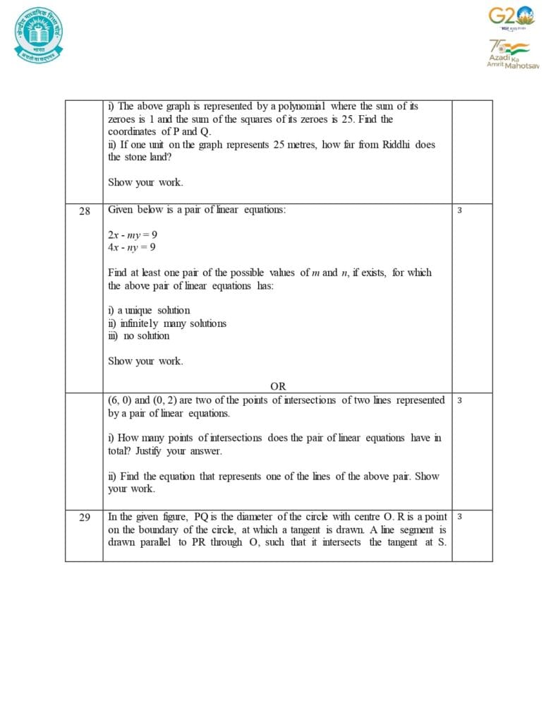 Class 10 Mathematics Additional Sample Question Paper 2023-24 18