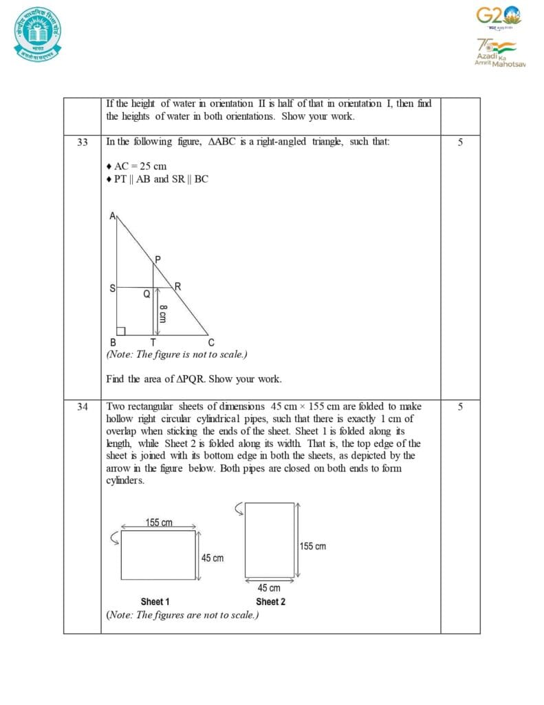 Class 10 Mathematics Additional Sample Question Paper 2023-24 21