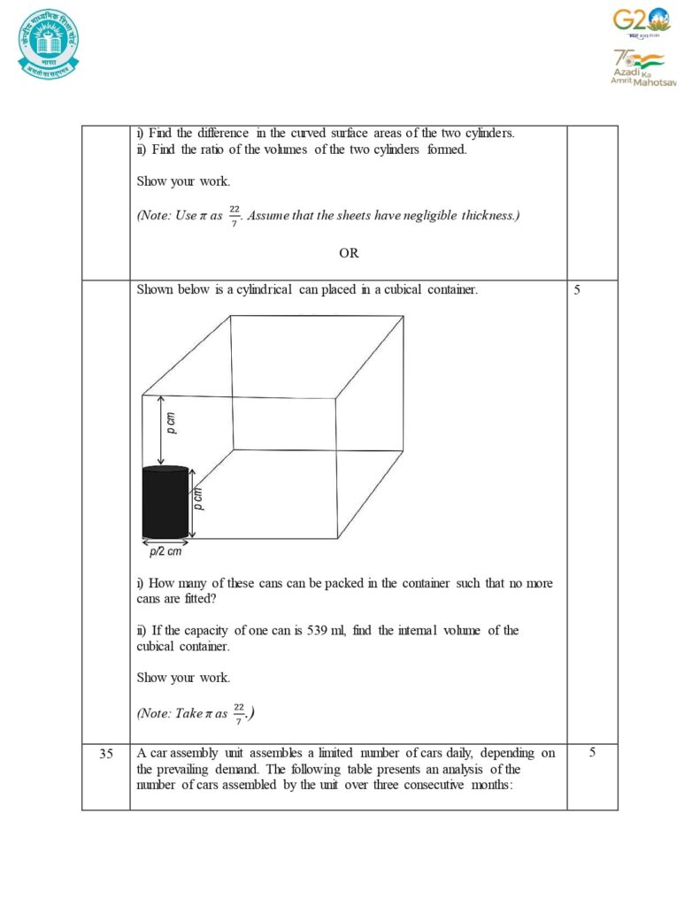 Class 10 Mathematics Additional Sample Question Paper 2023-24 22