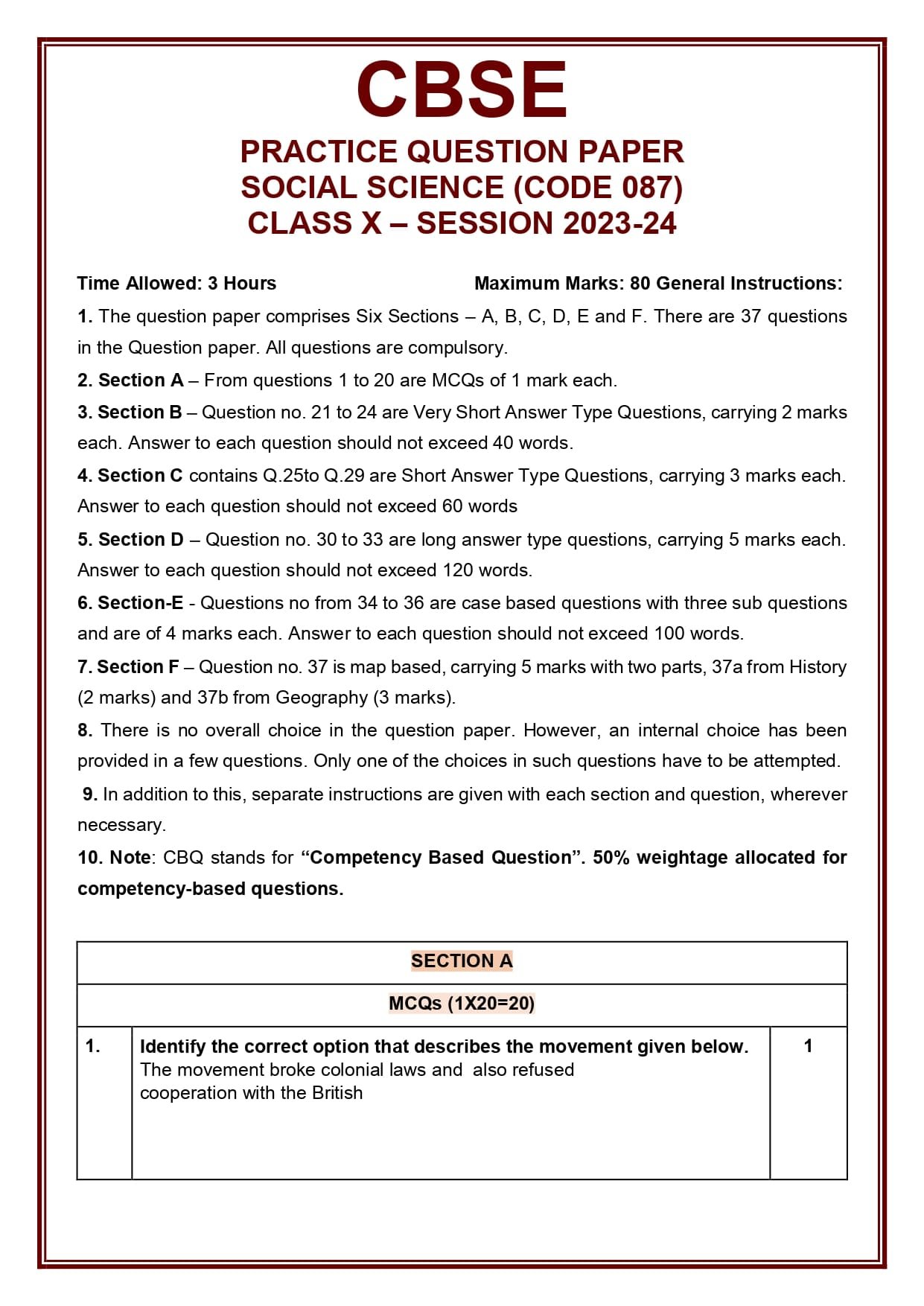 From MCQs To Map Skills: Class 10 Social Science Sample Paper 2023-24 ...