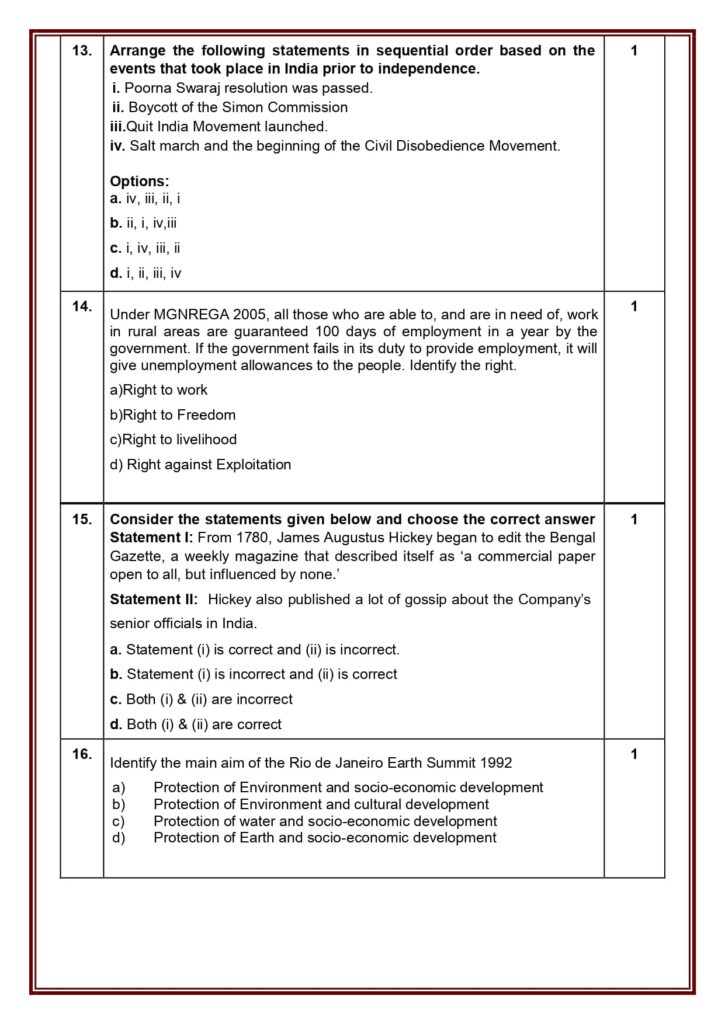 Class 10 Social Science Additional Sample Question Paper 2023-24 6