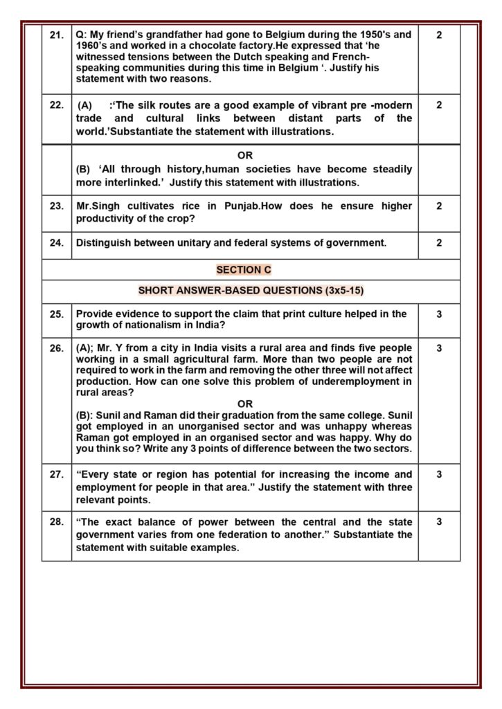 Class 10 Social Science Additional Sample Question Paper 2023-24 8