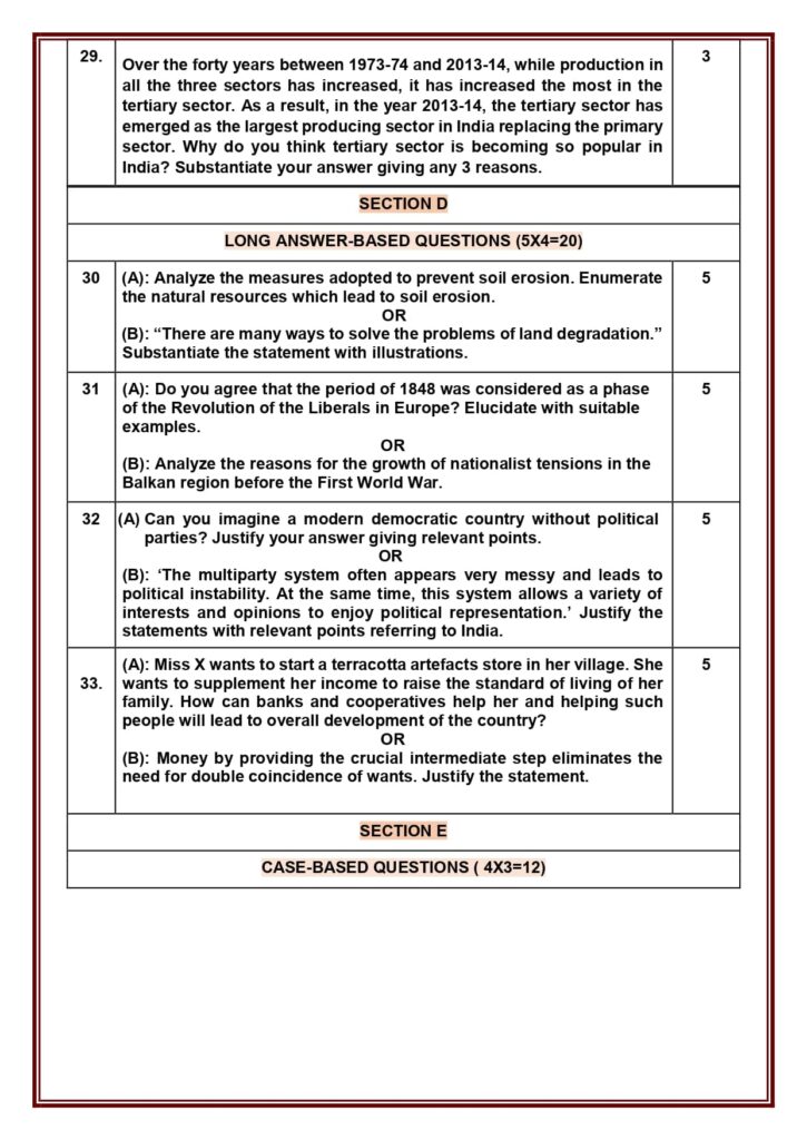 Class 10 Social Science Additional Sample Question Paper 2023-24 9