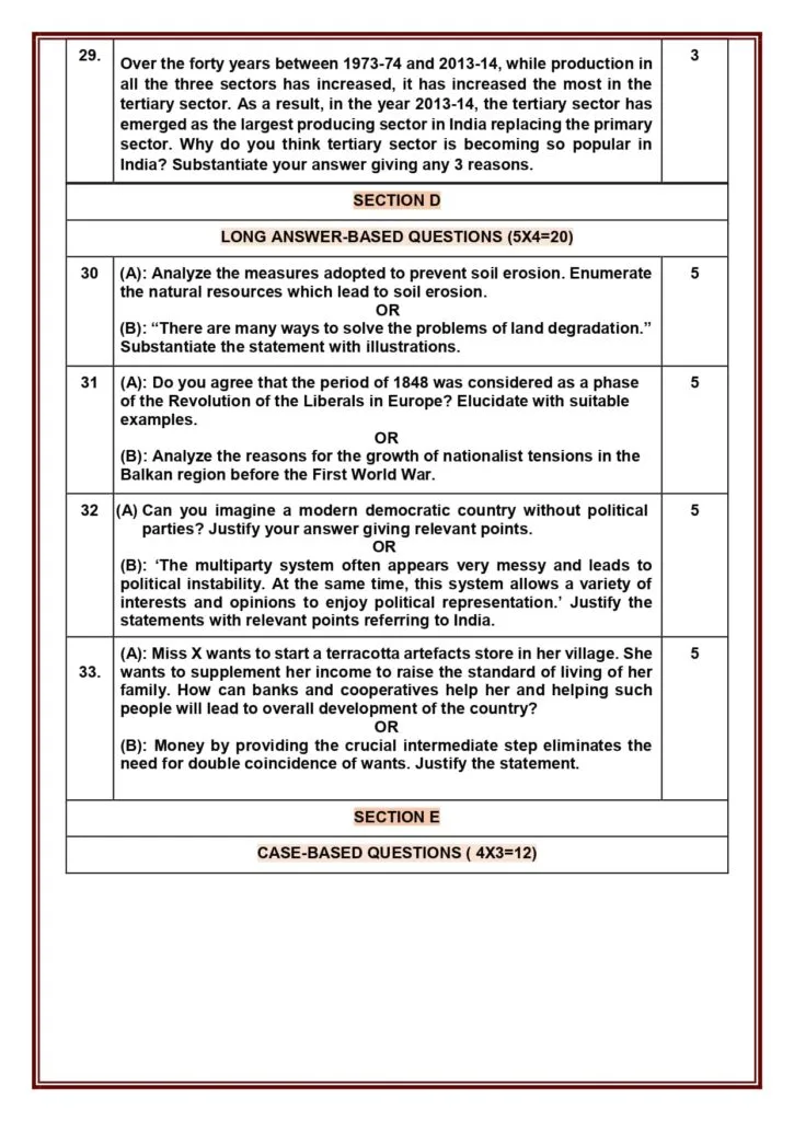 Class 10 Social Science Additional Sample Question Paper 2023-24 9