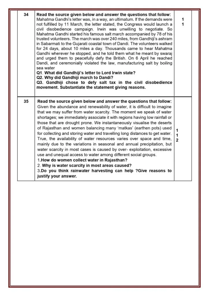 Class 10 Social Science Additional Sample Question Paper 2023-24 10
