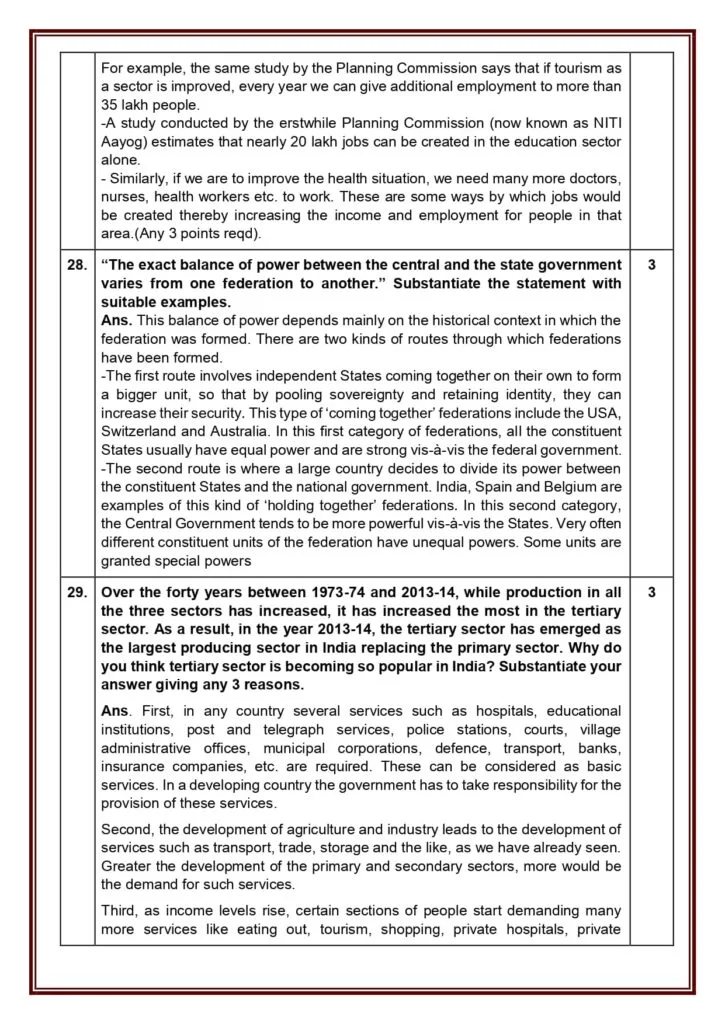 Class 10 Social Science Additional Sample Question Paper Solutions 2023-24 10