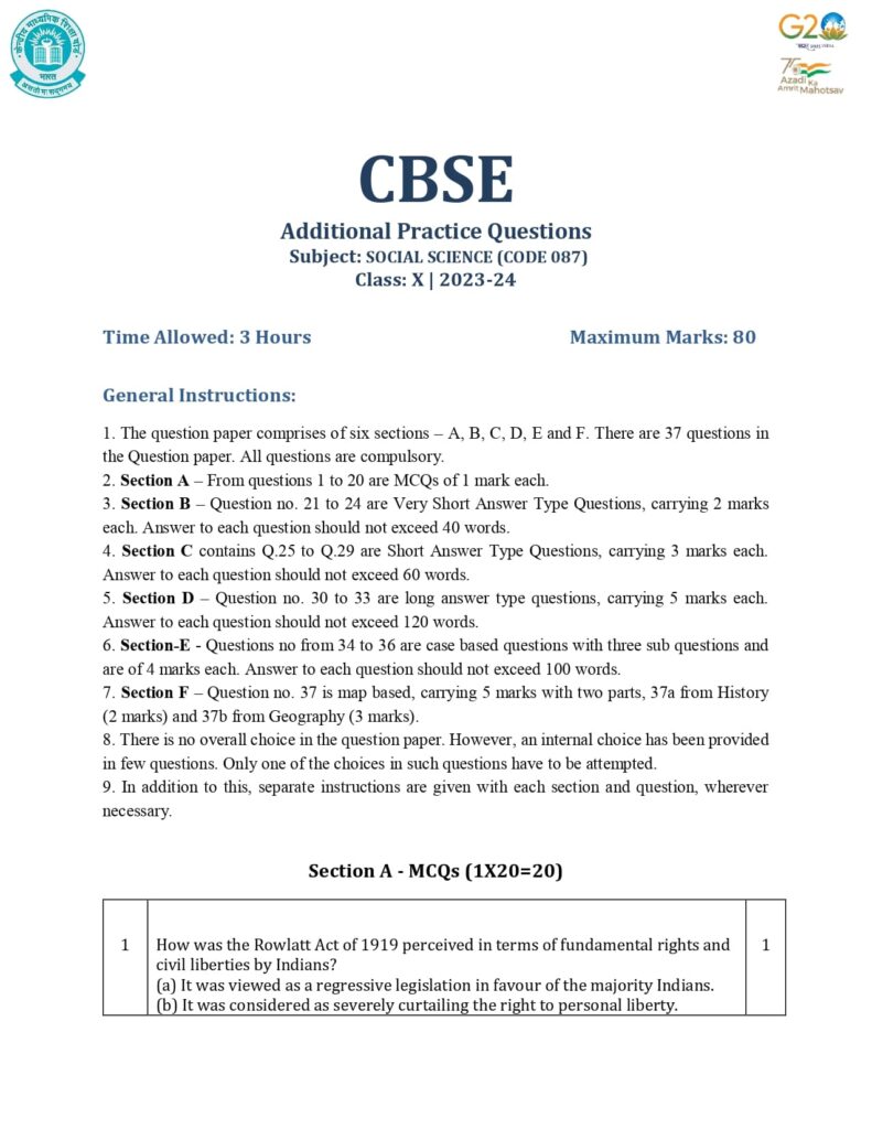 Class 10 Social Science Sample Question Paper 2023-24 1