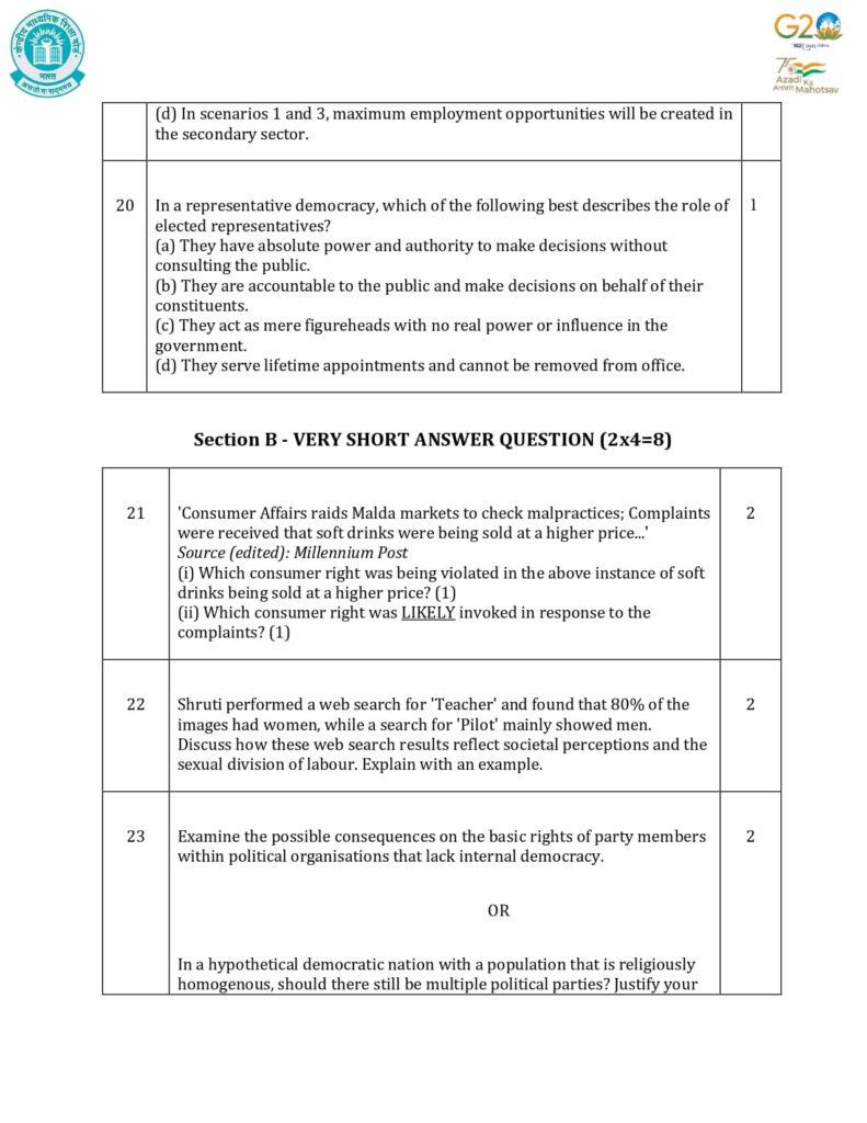 Class 10 Social Science Sample Question Paper 2023-24 10