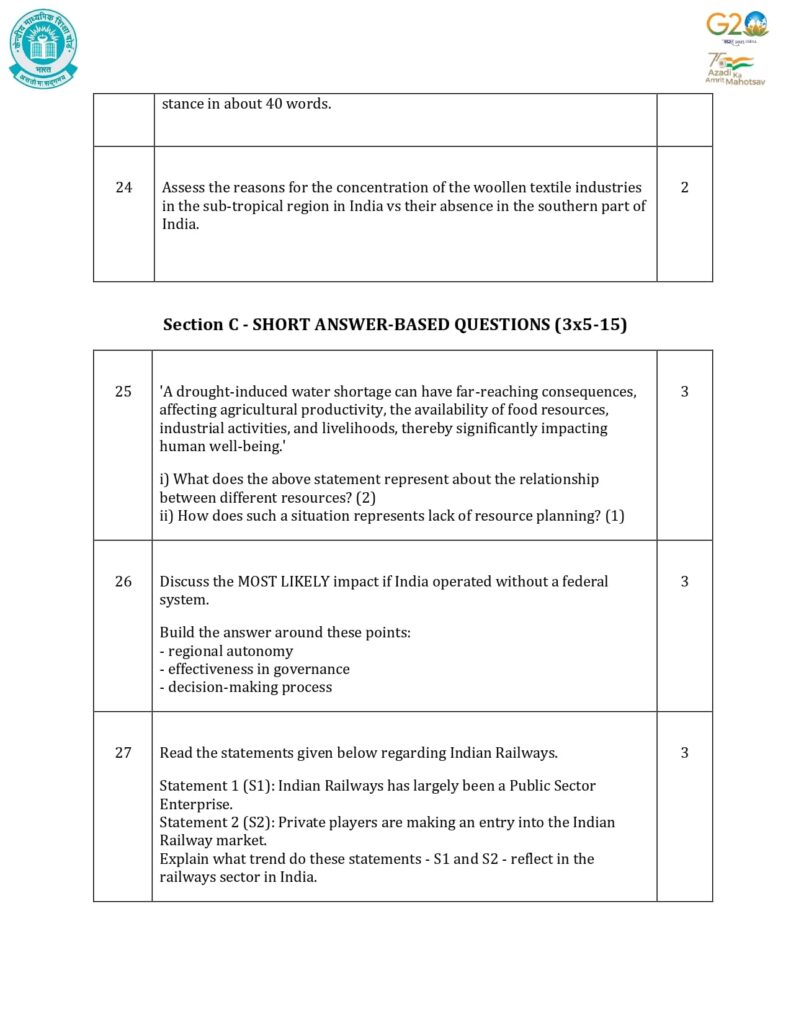 Class 10 Social Science Sample Question Paper 2023-24 11