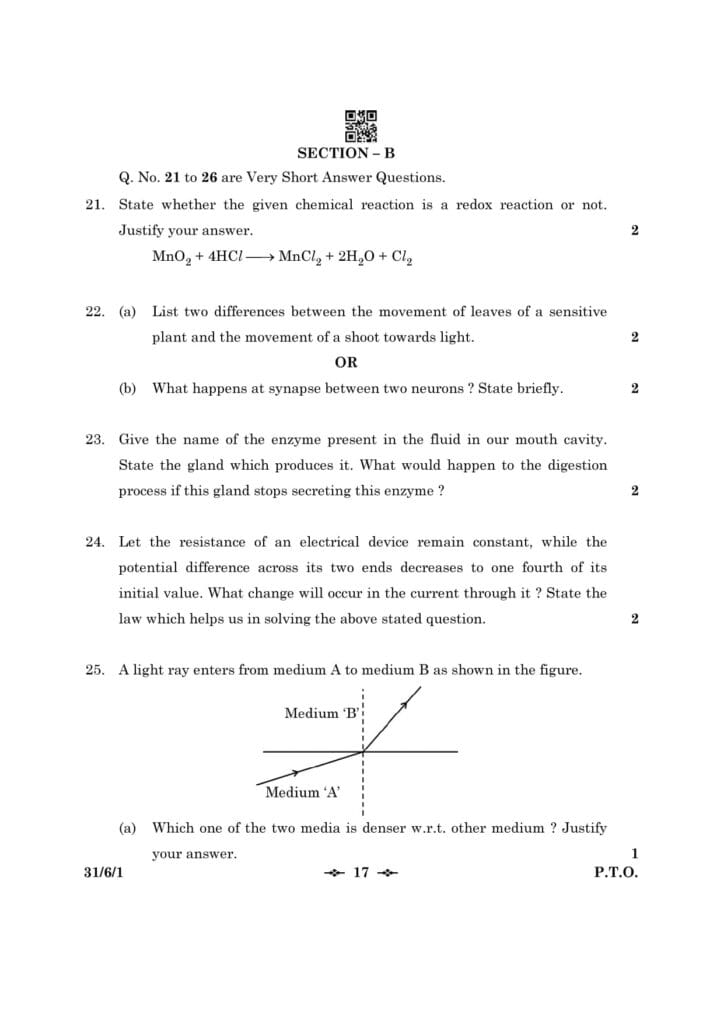 class 10 science topper answer sheet 2023