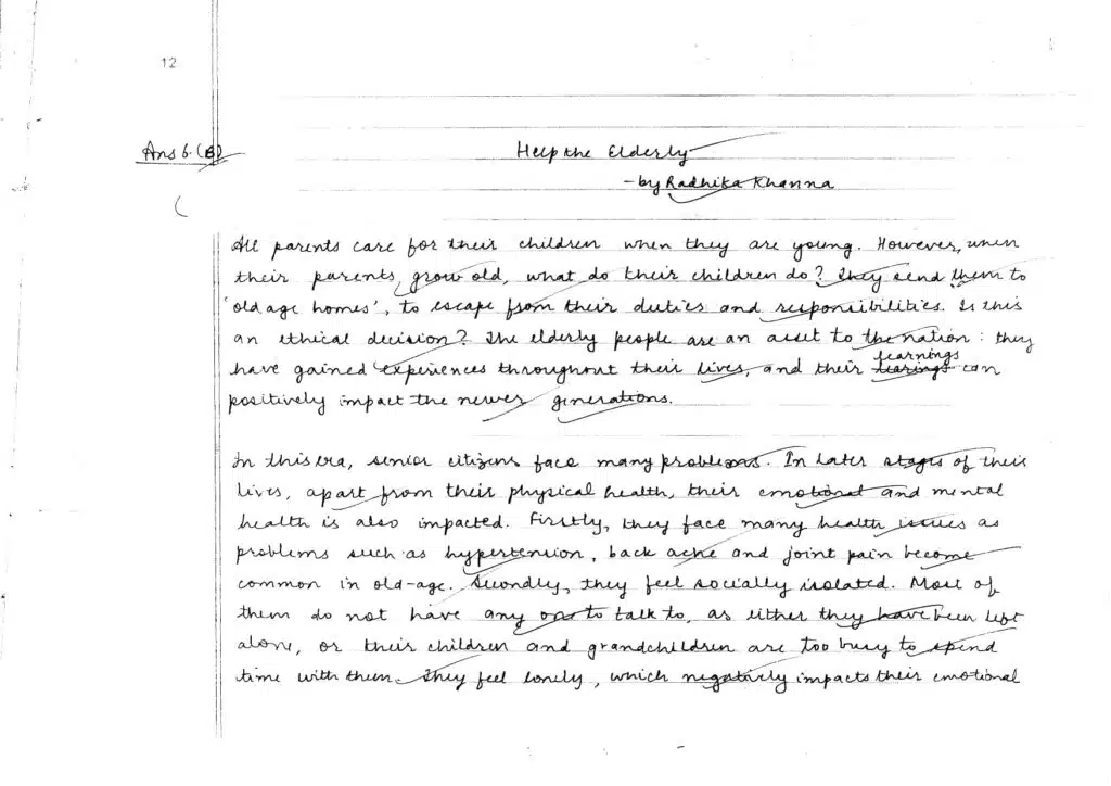 class 12 english topper's answer sheet for 2023