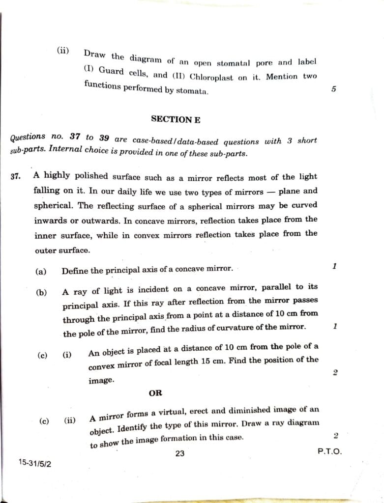 CBSE Class 10 Science Exam 2024 Question Paper and Solutions answer key