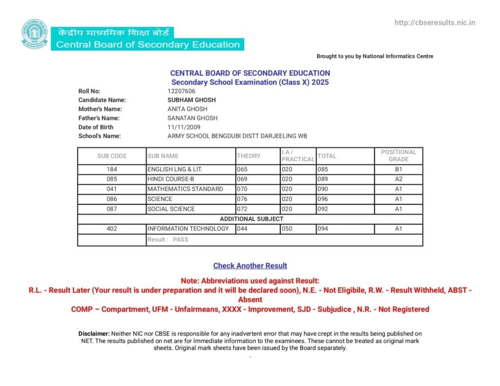 cbse class 10 2025 topper marksheet