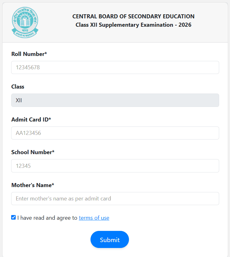 cbse class 12 supplementary exam result