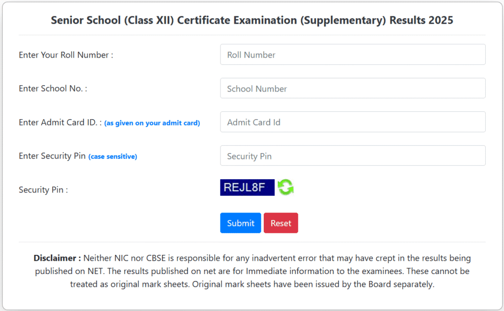 cbse class 12 supplementary exam result