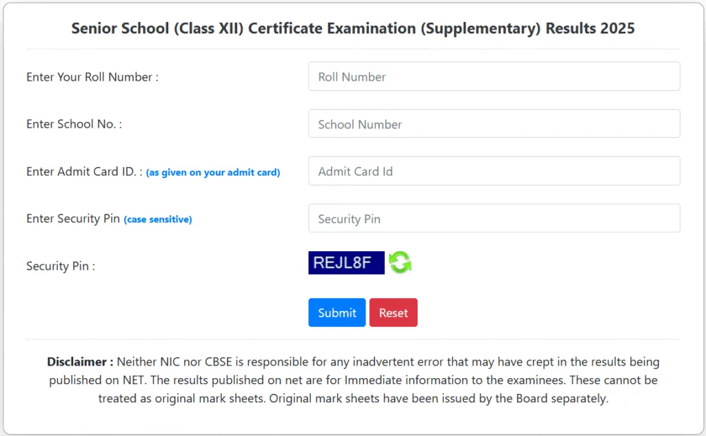cbse class 12 supplementary exam result