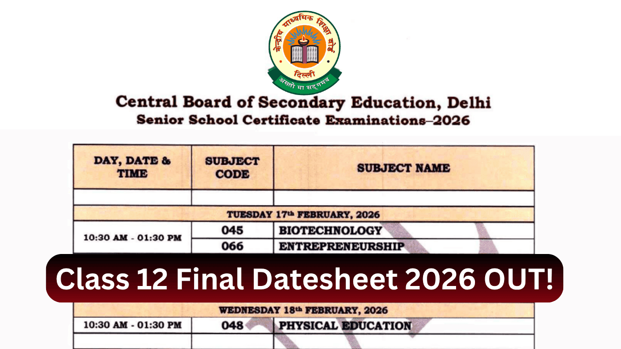 CBSE Class 12 Date Sheet 2026 Released