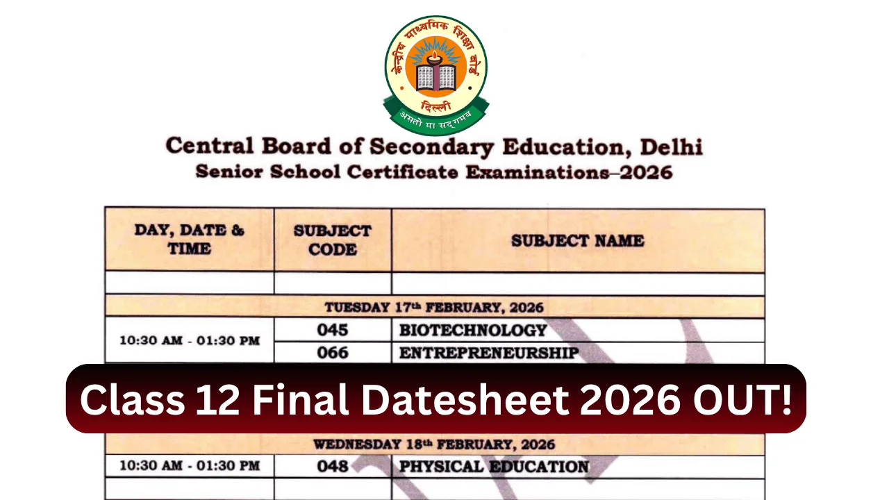 CBSE Class 12 Date Sheet 2026 Released
