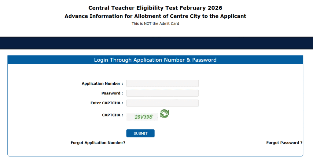 ctet city intimation slip 2026
