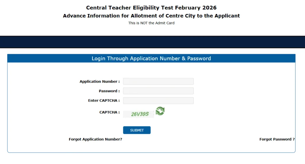 ctet city intimation slip 2026